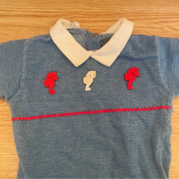 Vintage Babygro By Gerber One Piece Blue Nautical Seahorses  Size 18-27lbs - Picture 2 of 12